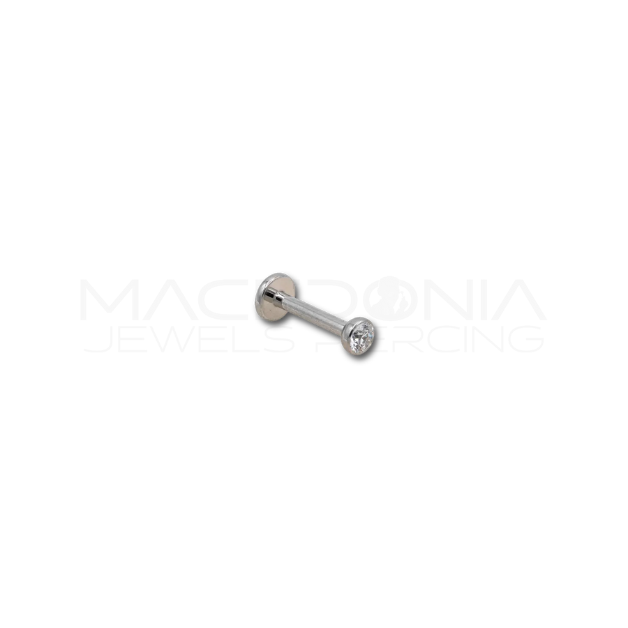 Barretta con piattello e zircone in acciaio chirurgico 316L