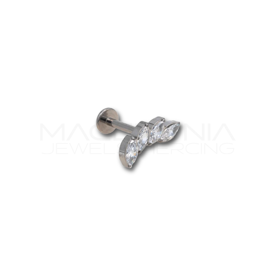 Piercing in titanio F136 con 4 zirconi a corona a forma di rombo