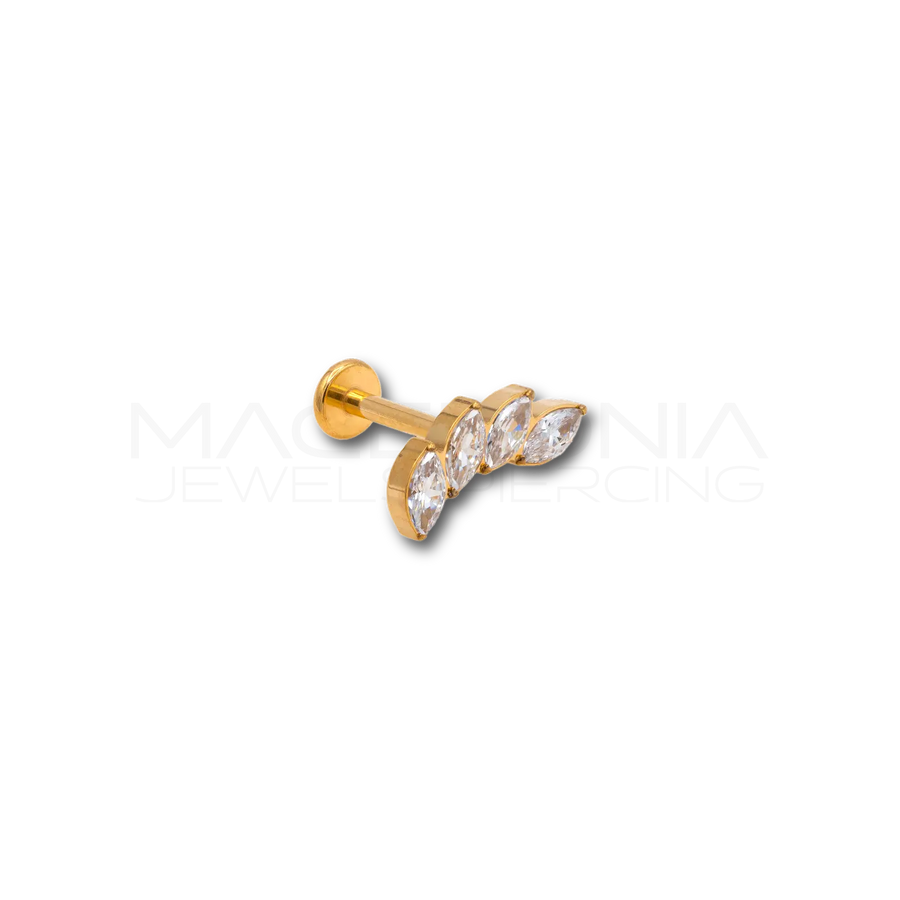Piercing in titanio F136 con 4 zirconi a corona a forma di rombo