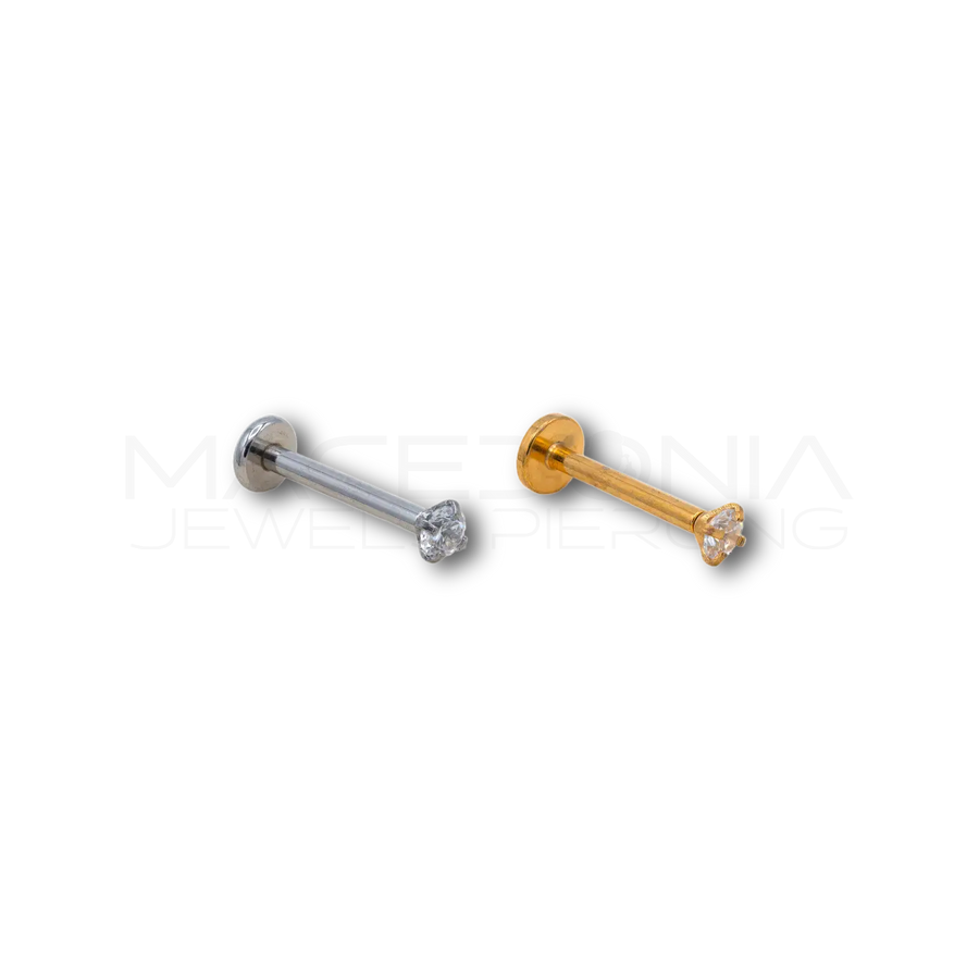Labret con zircone in acciaio chirurgico 316L 2.5mm