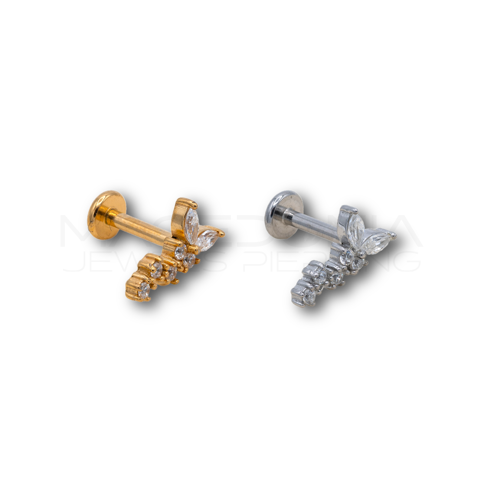 Piercing Semifoglia con Zirconi in Acciaio Chirurgico 316L
