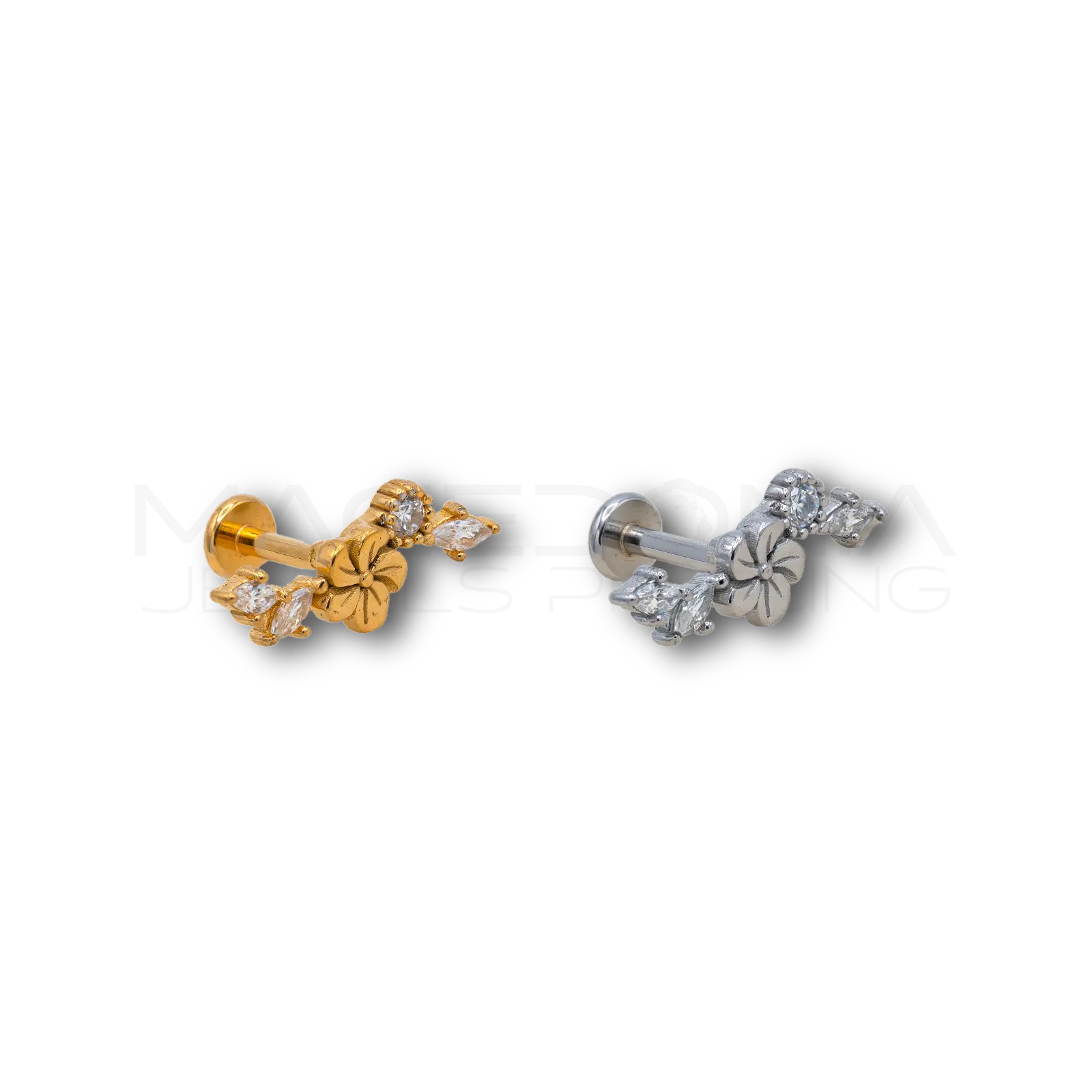 Piercing Fiore con Zirconi in Acciaio Chirurgico 316L