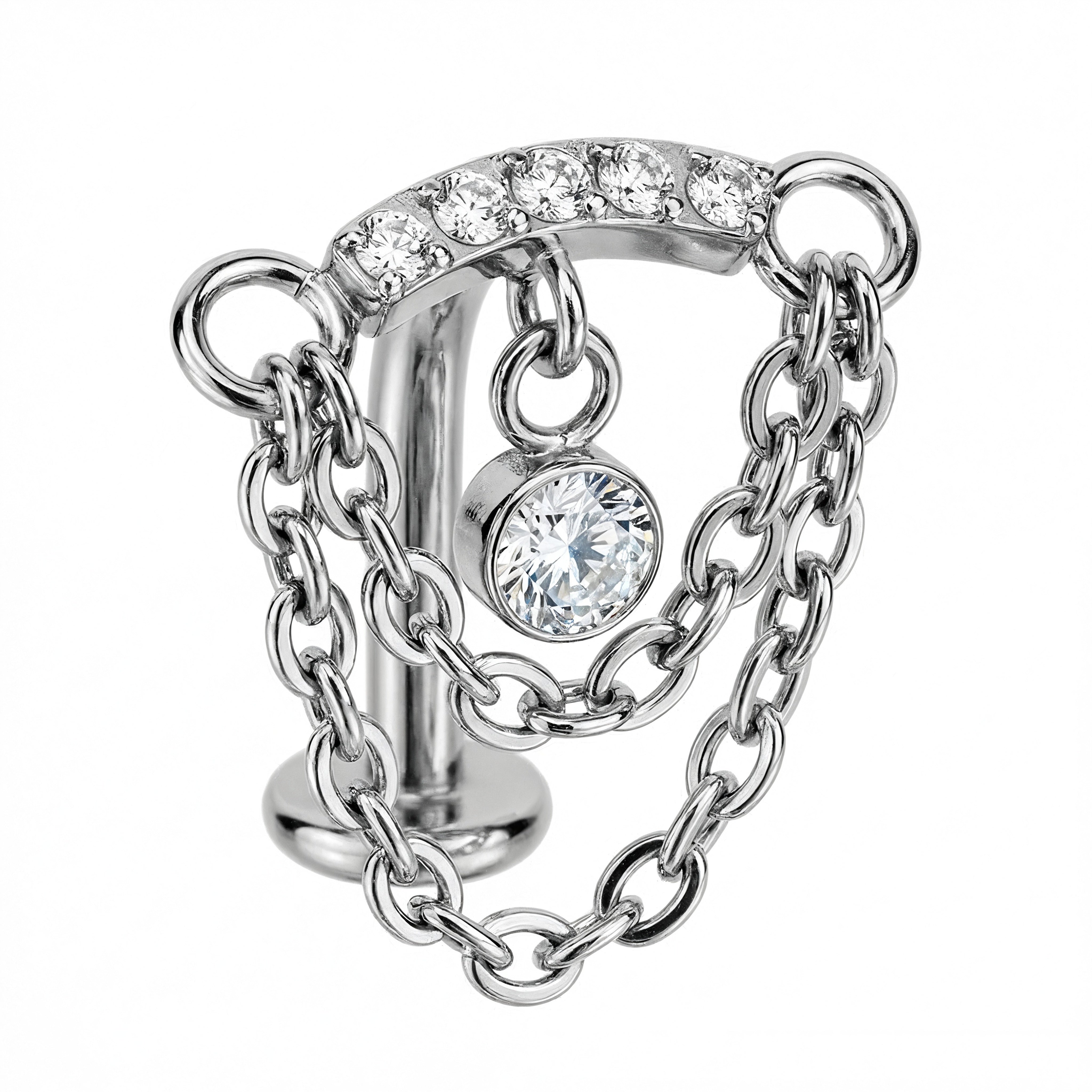 Piercing navel con catene pendenti e zirconi – Gioiello ombelico elegante in acciaio 316L