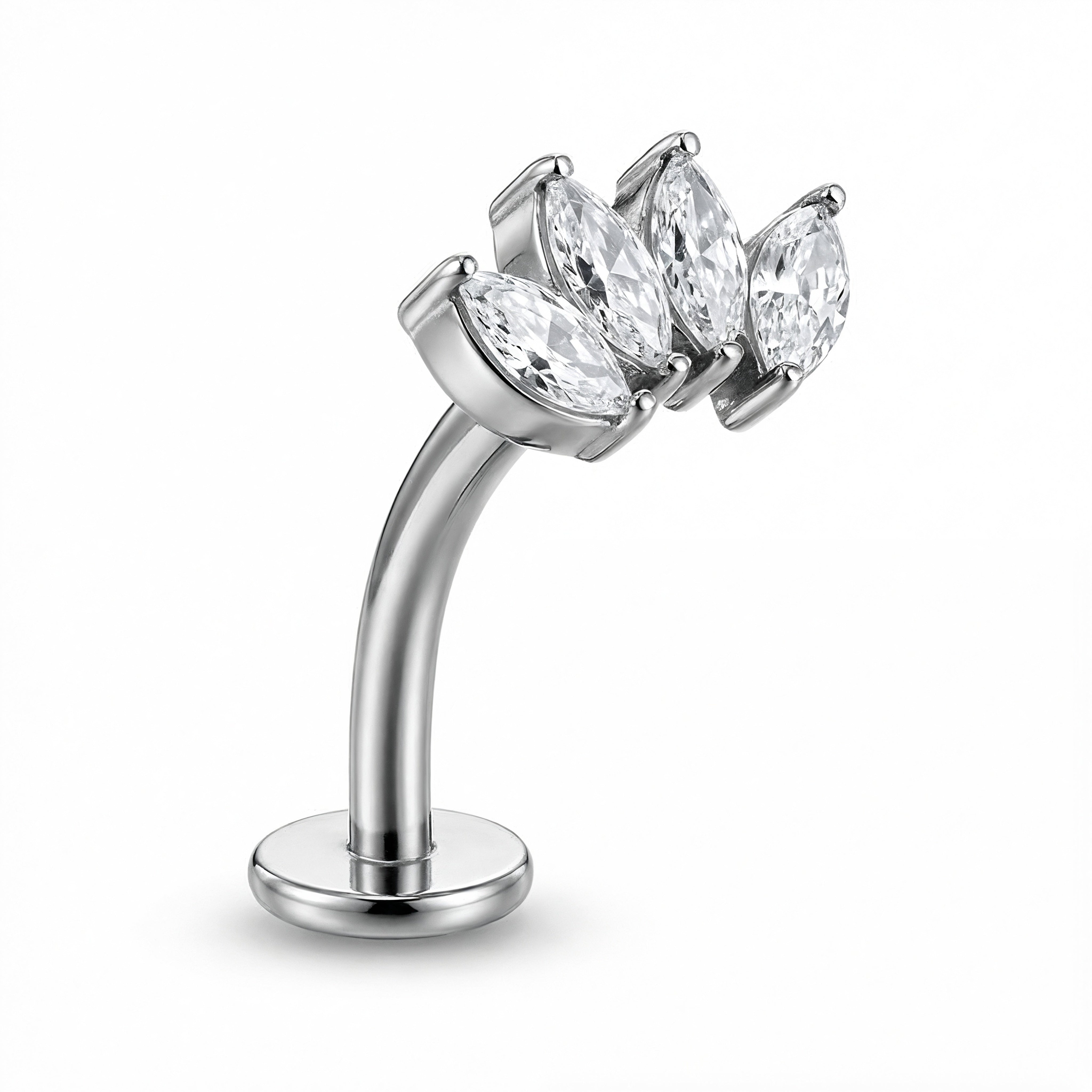 Piercing navel con zirconi a foglia – Gioiello ombelico elegante in acciaio