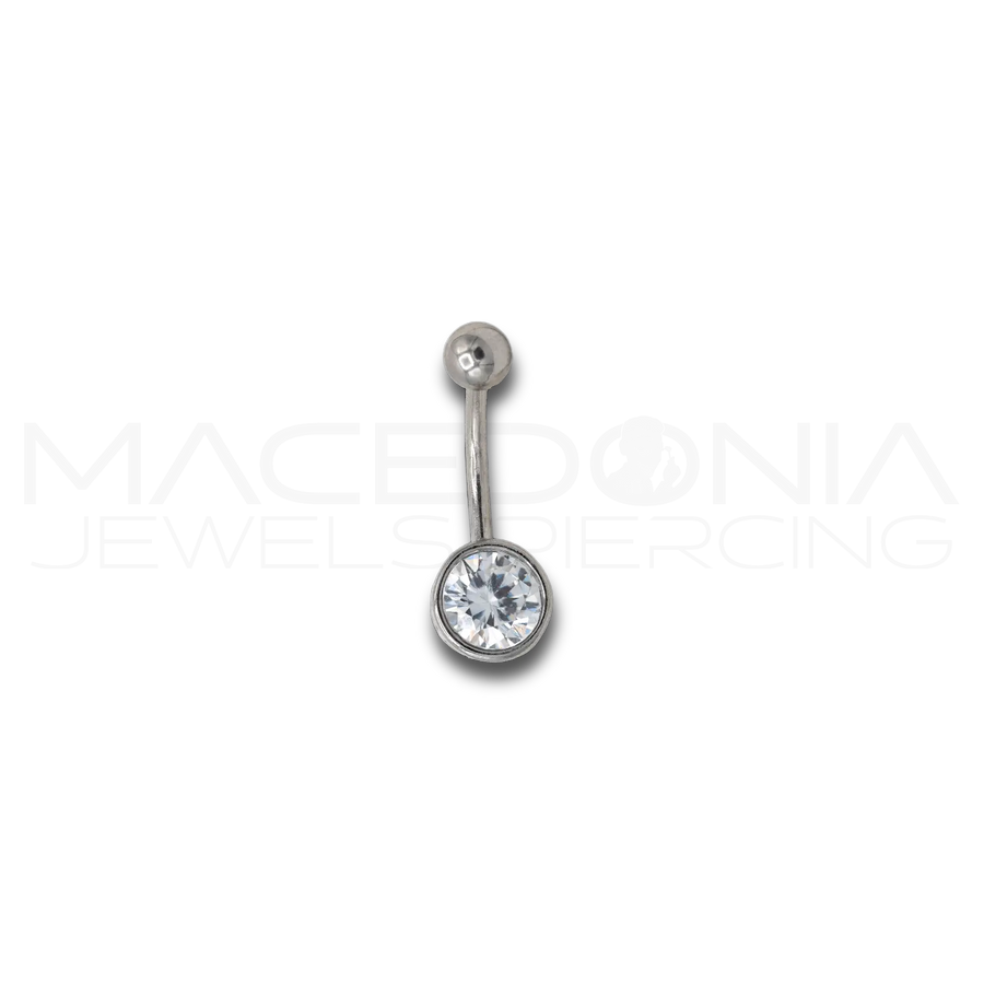 Piercing Ombelico in Acciaio Chirurgico 316L con Pallina e Zircone