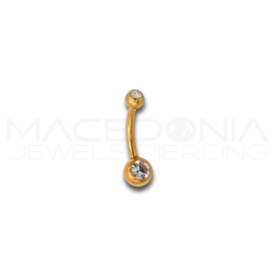 Piercing Ombelico in Acciaio Chirurgico 316L con Palline e Cristallo Bianco