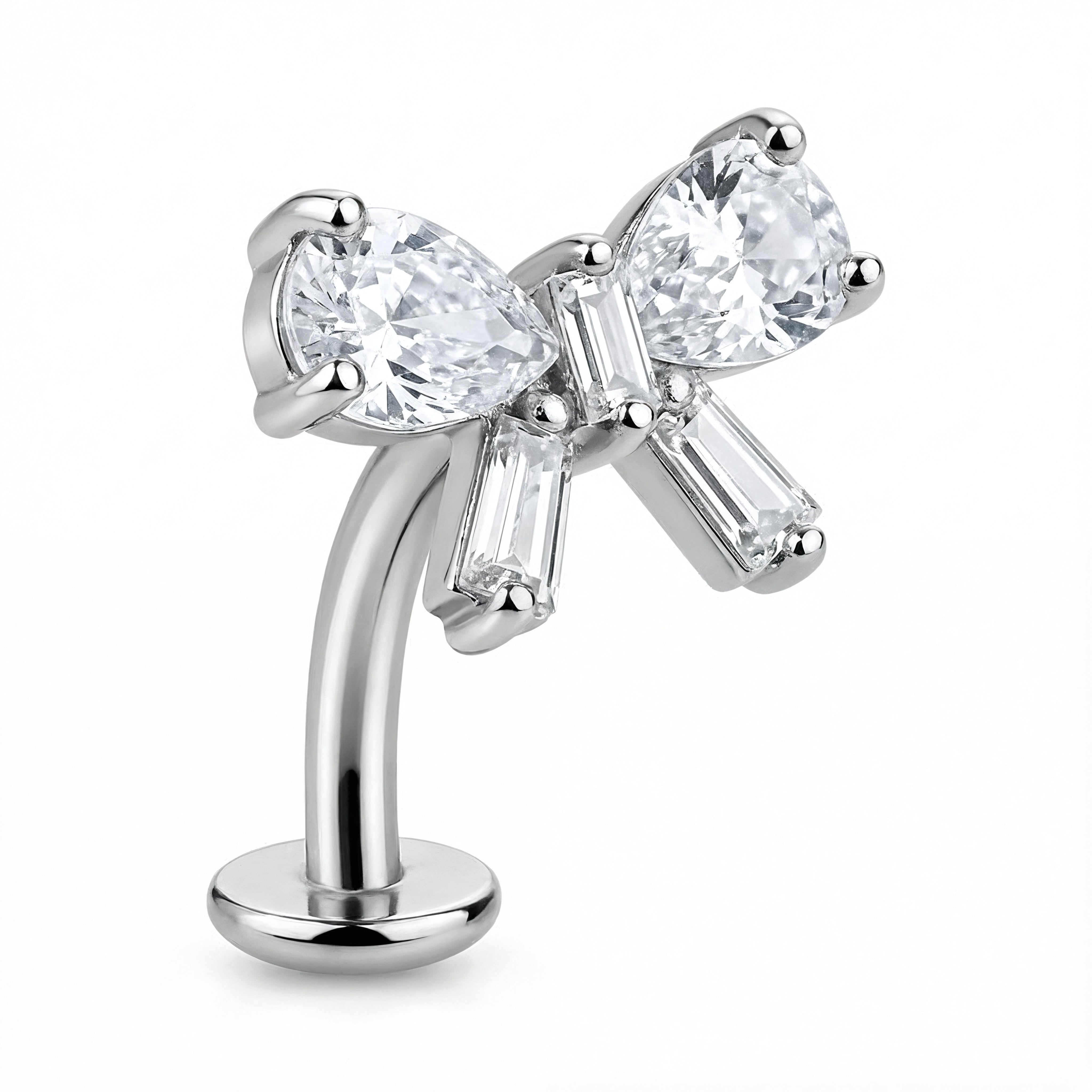 Piercing ombelico navel con fiocco e zirconi in acciaio chirurgico 316L