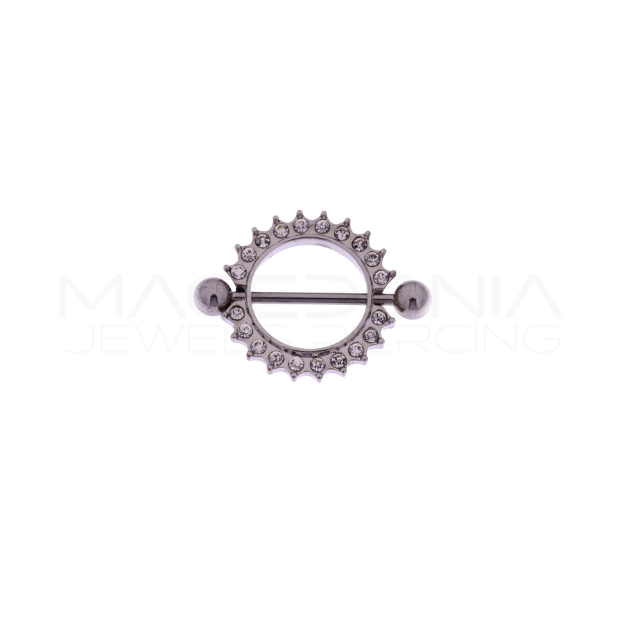 Piercing da capezzolo in acciaio chirurgico 316L con rosone zirconato