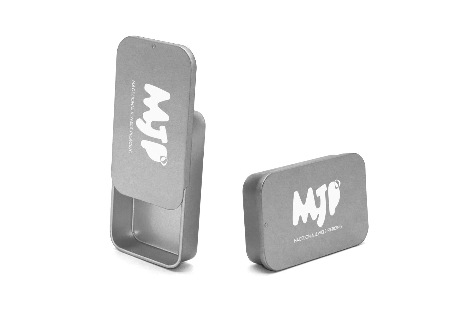 MJP |Scatolina Grande in Metallo Scorrevole Silver Opaco con logo bianco lucido