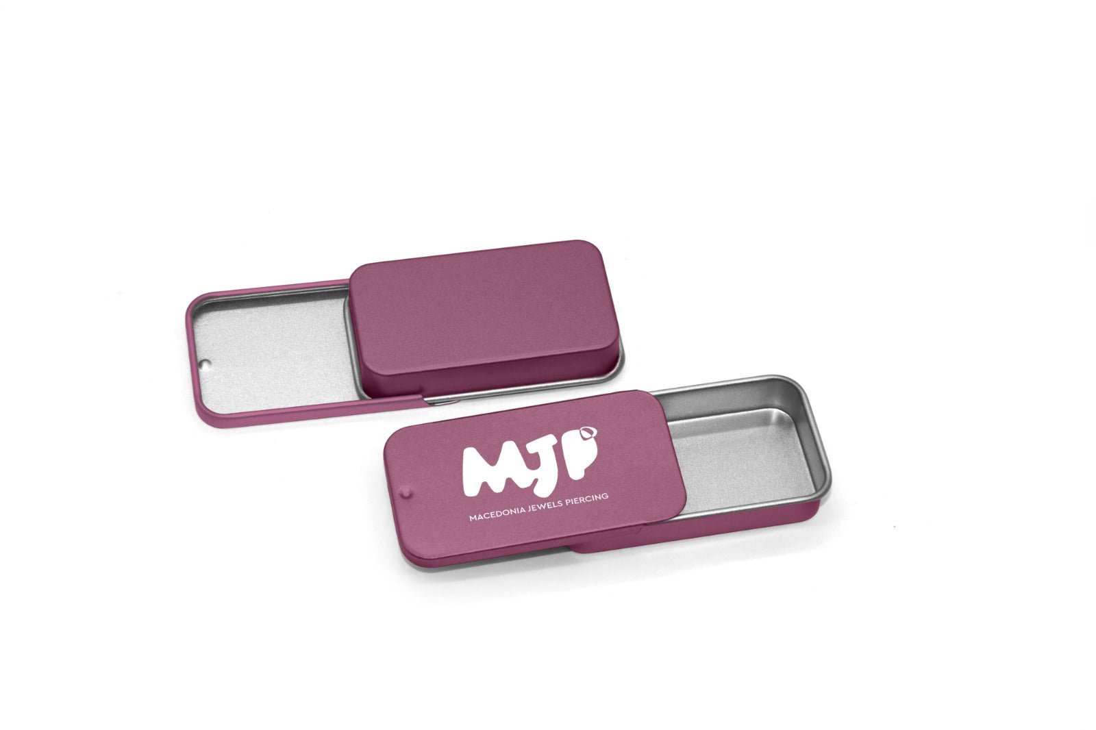 MJP |Scatolina Grande in Metallo Scorrevole Rosa Opaco con logo bianco lucido