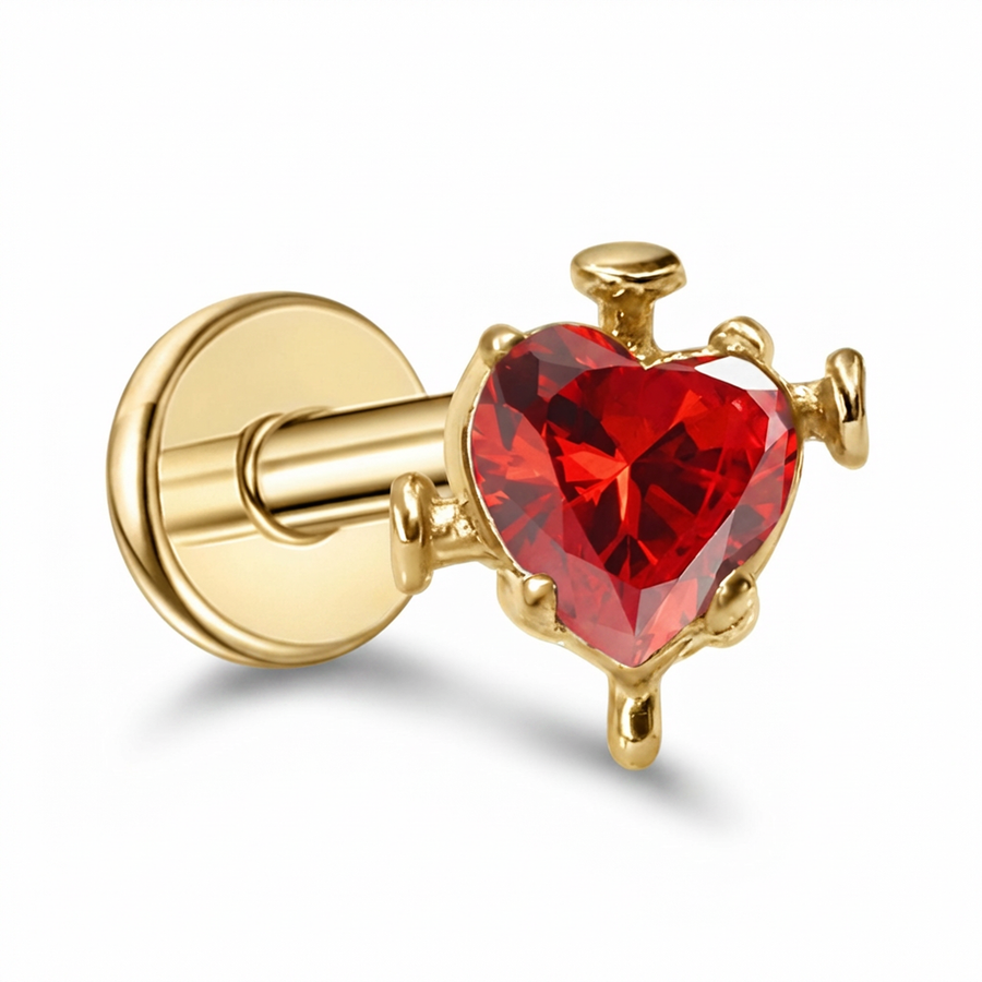 Piercing con zircone a cuore rosso in Titanio G23- Piercing per Lobo, helix, forward helix, conch, flat, tragus