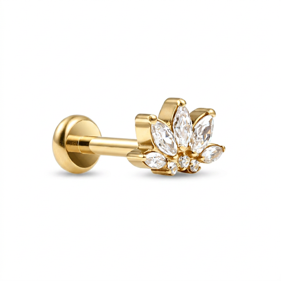 Barretta con fiore zirconato in Titanio G23 - Piercing per orecchio