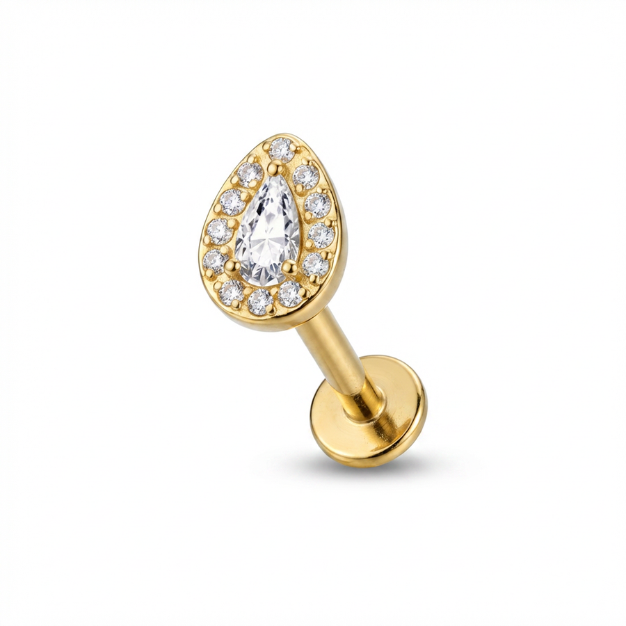 Piercing con goccia di zirconi in Titanio G23- Piercing per Lobo, helix, forward helix, conch, flat, tragus