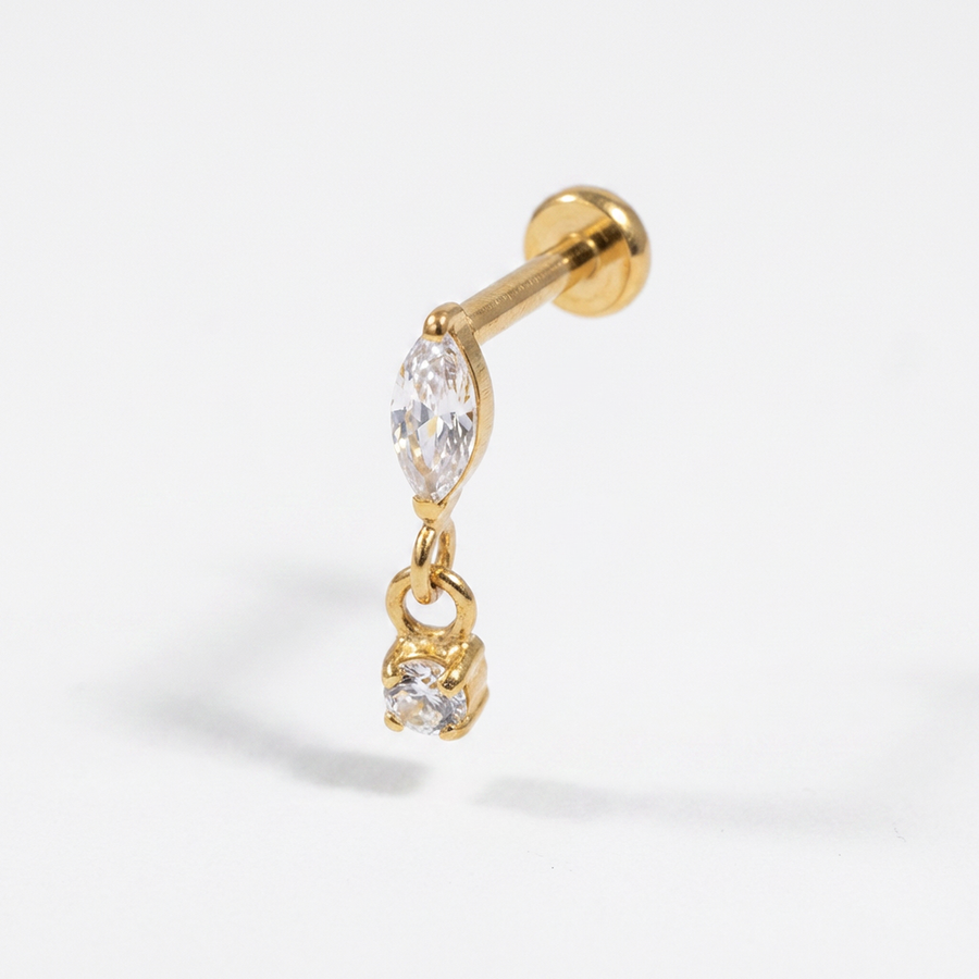 Piercing con goccia e zircone pendente in Titanio G23 - Piercing per lobo, helix, forward helix, flat