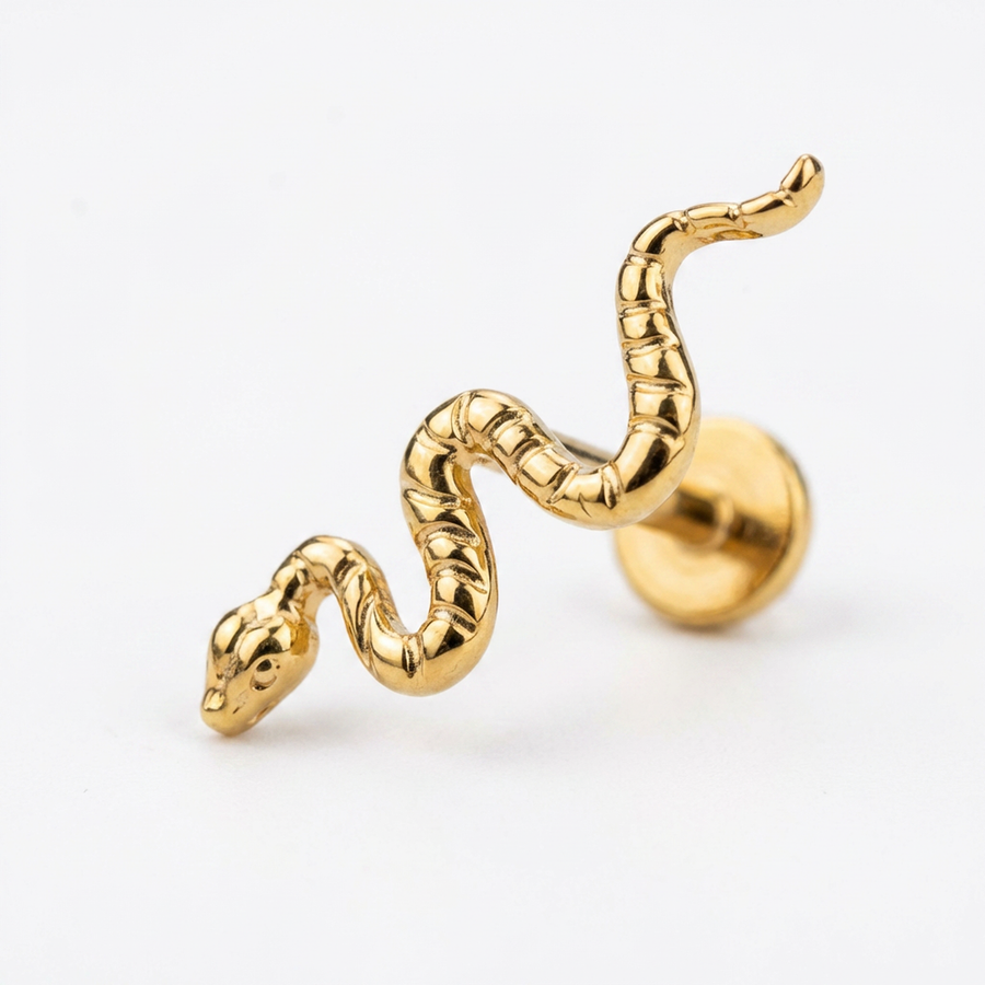 Piercing con serpente in Titanio G23- Piercing per Lobo, helix, forward helix, conch, flat, tragus