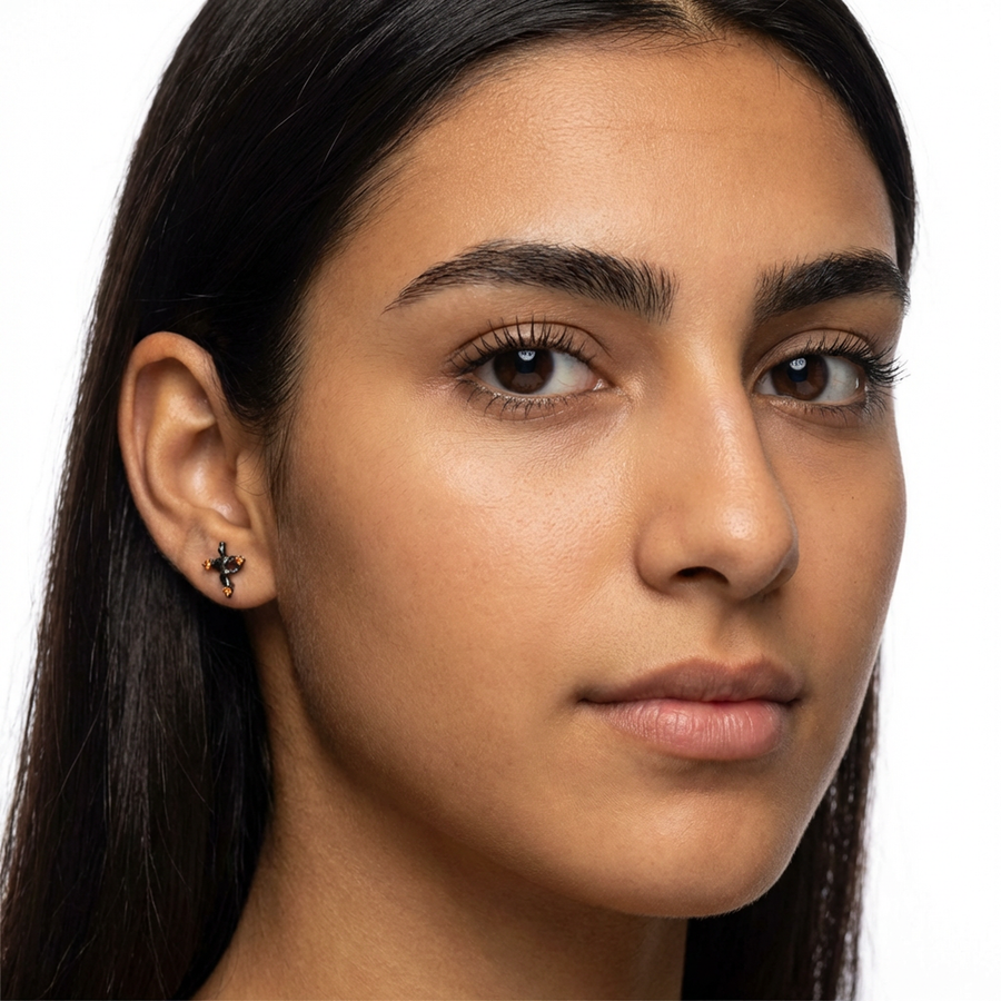 Piercing con croce e serpente con zirconi arancioni in Titanio G23- Piercing per Lobo, helix, forward helix, conch, flat, tragus