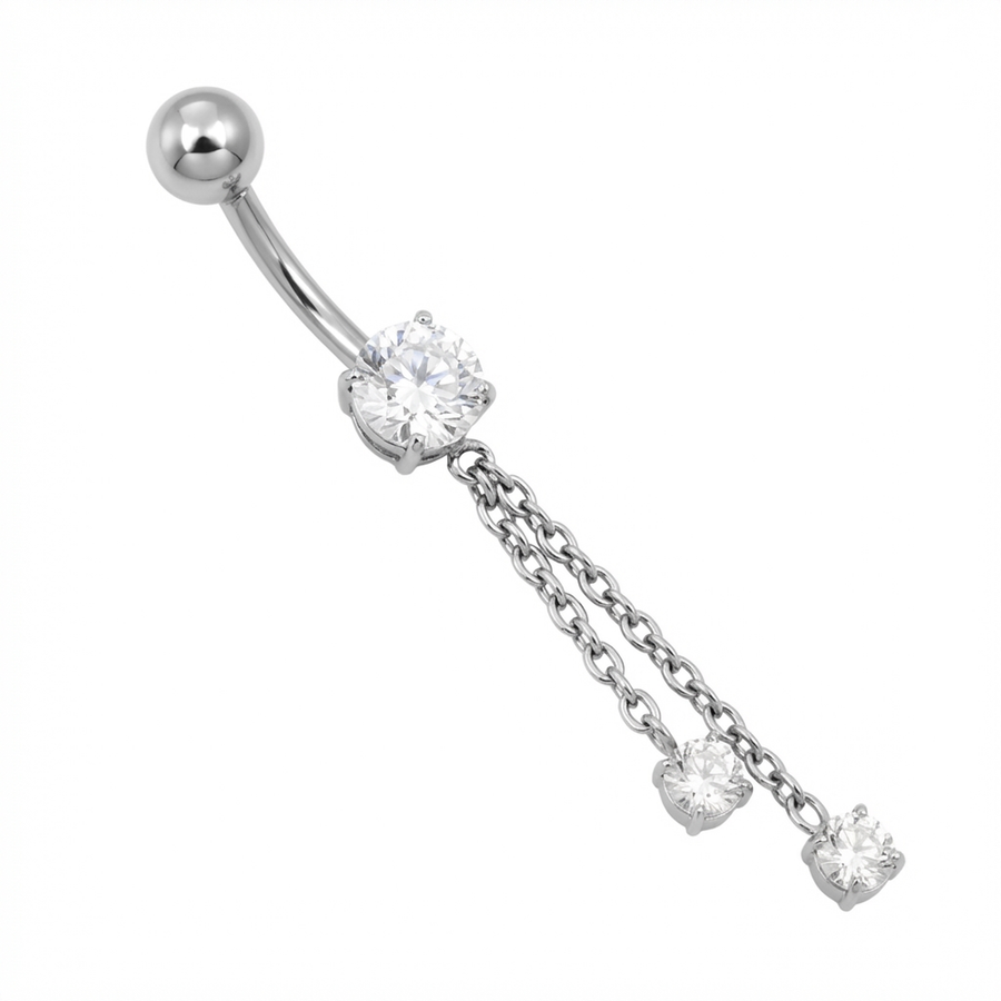 Piercing con zircone e catenina in Titanio G23 - Piercing per ombelico