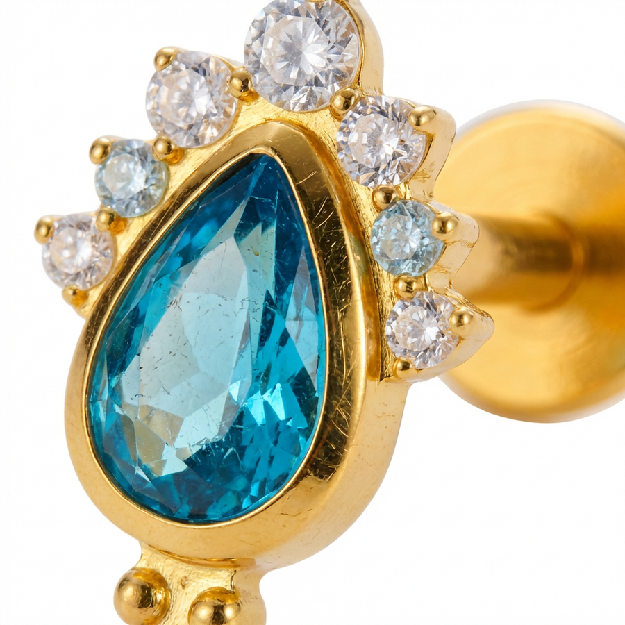 Barretta con zircone azzurro in Titanio - Piercing per orecchio