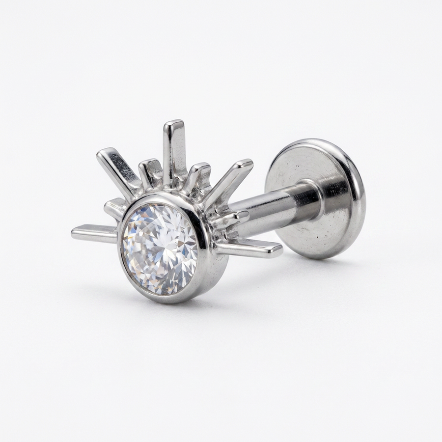 Piercing con sole e zircone in Titanio G23 - Piercing per lobo, helix, forward helix, conch, flat, tragus