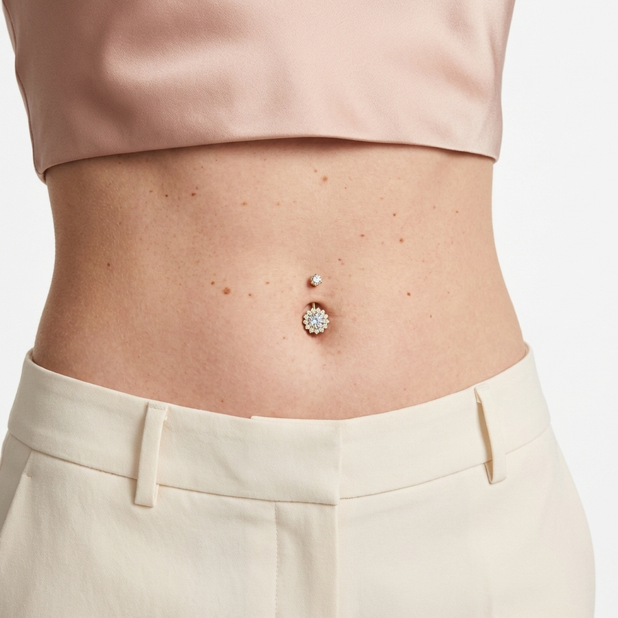 Piercing con fiore di zirconi in Titanio G23 - Piercing per ombelico