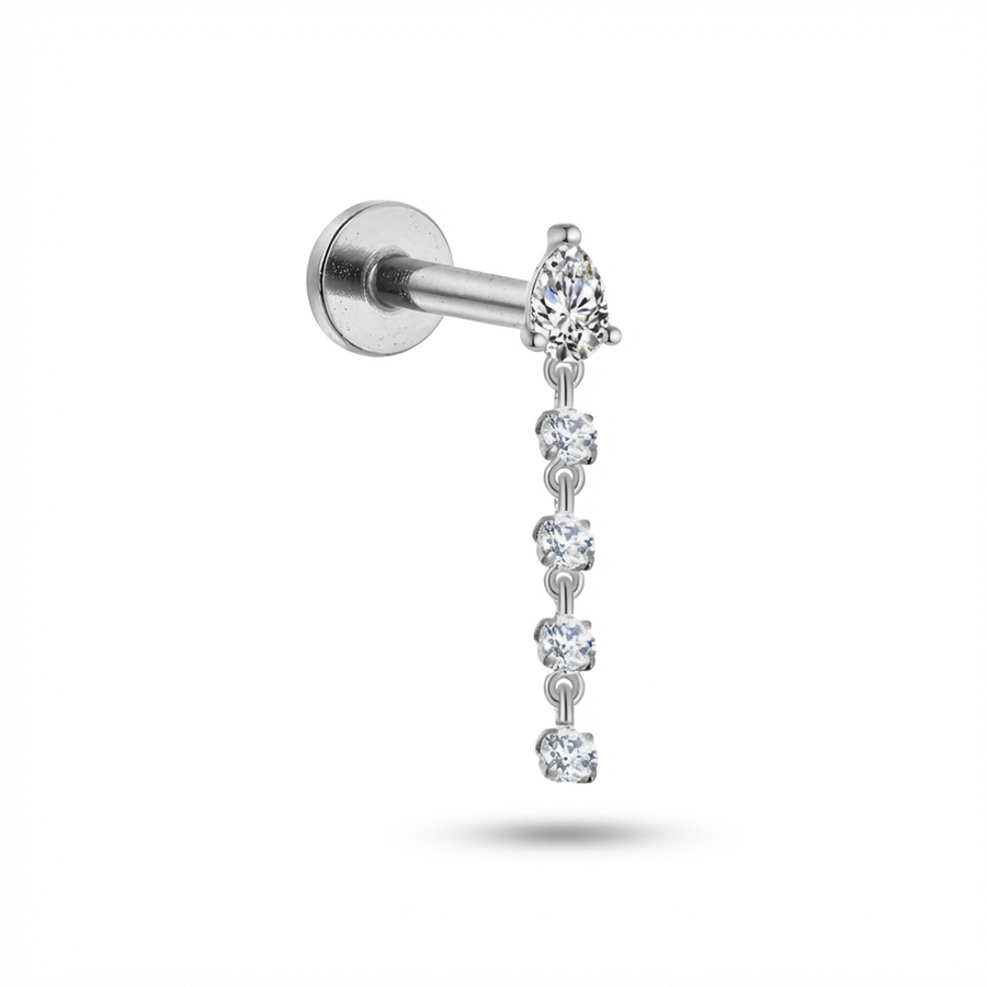 Piercing con zirconi pendenti in Titanio G23- Piercing per Lobo, helix, flat
