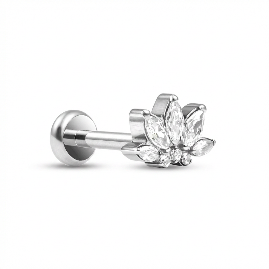 Barretta con fiore zirconato in Titanio G23 - Piercing per orecchio