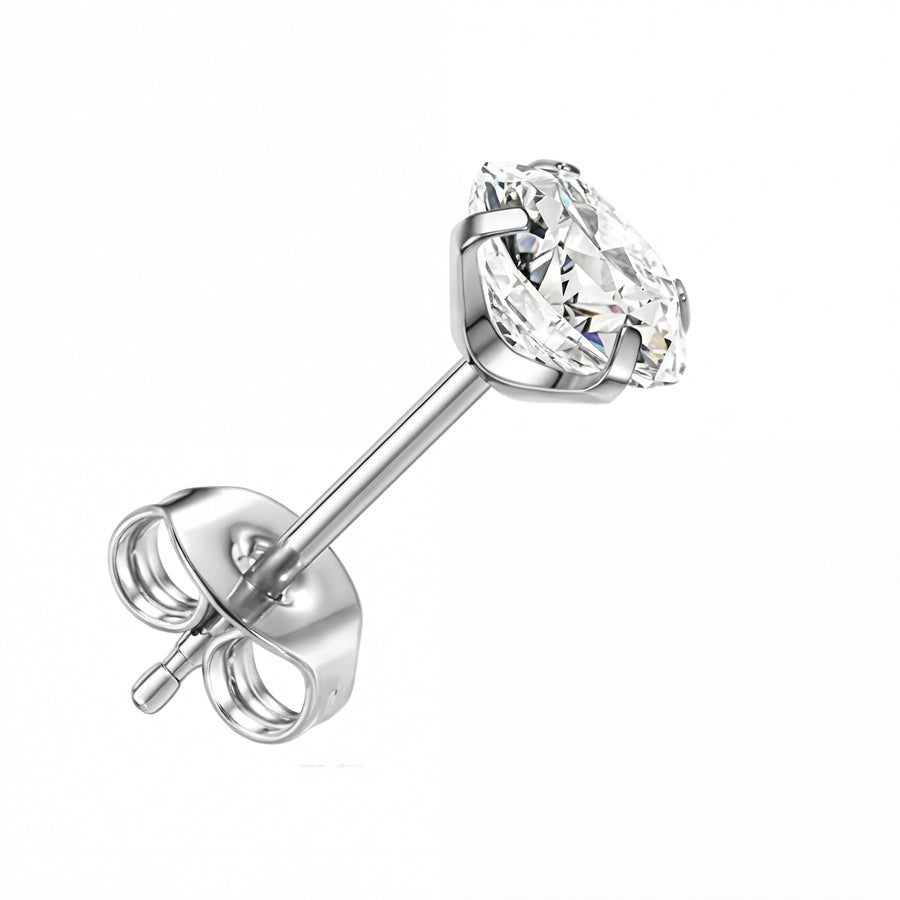Orecchino con zircone rotondo in Titanio F136 - Orecchino per lobo