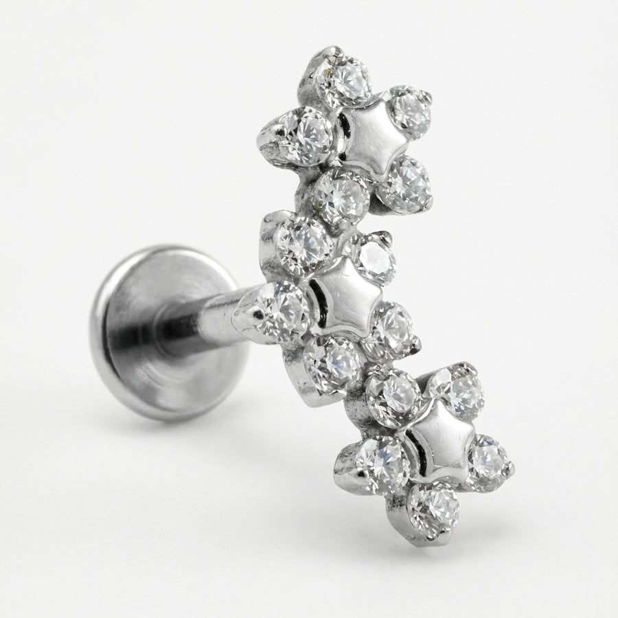 Piercing con tre fiori di zirconi in Titanio G23- Piercing per Lobo, helix, forward helix, conch, flat, tragus