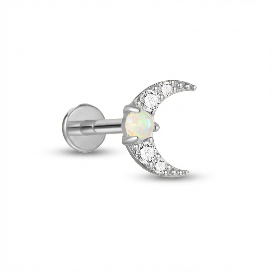 Piercing con mezza luna di zirconi in Titanio G23- Piercing per Lobo, helix, forward helix, conch, flat, tragus