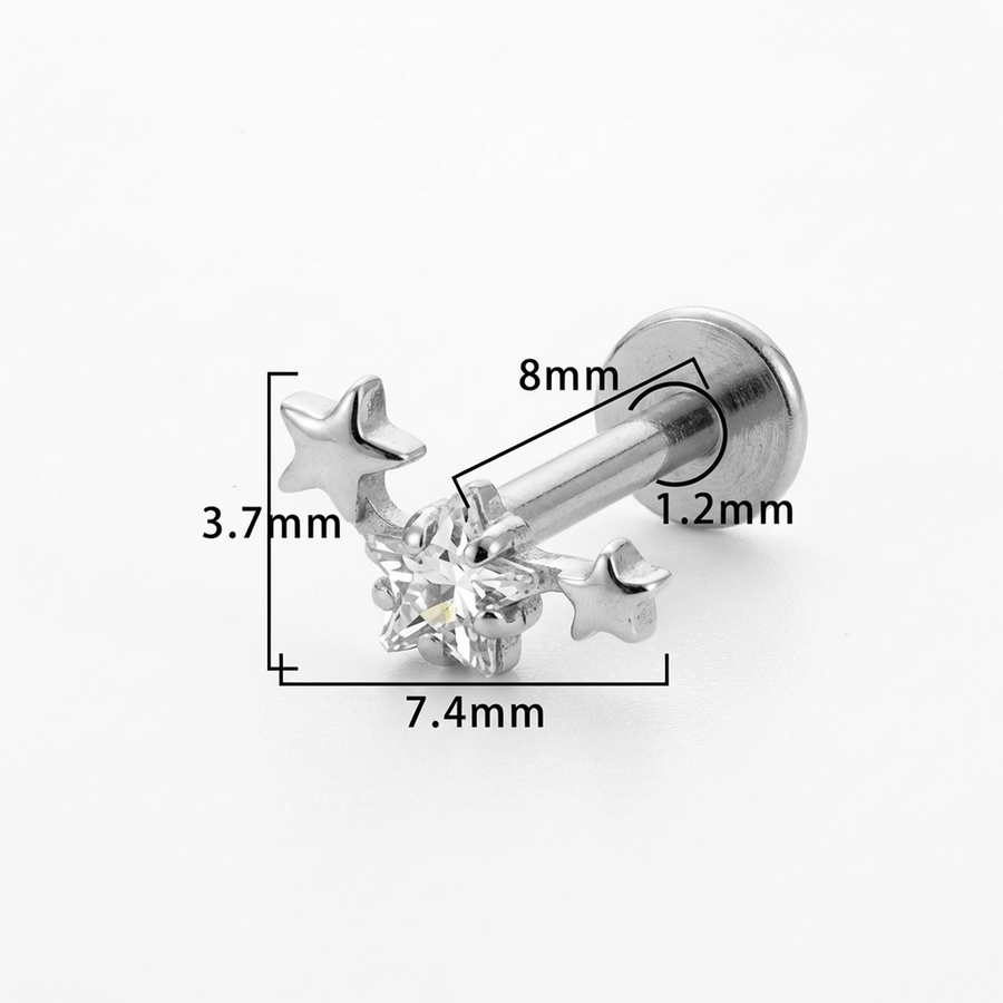 Piercing con stelline in Titanio G23- Piercing per Lobo, helix, forward helix, conch, flat, tragus
