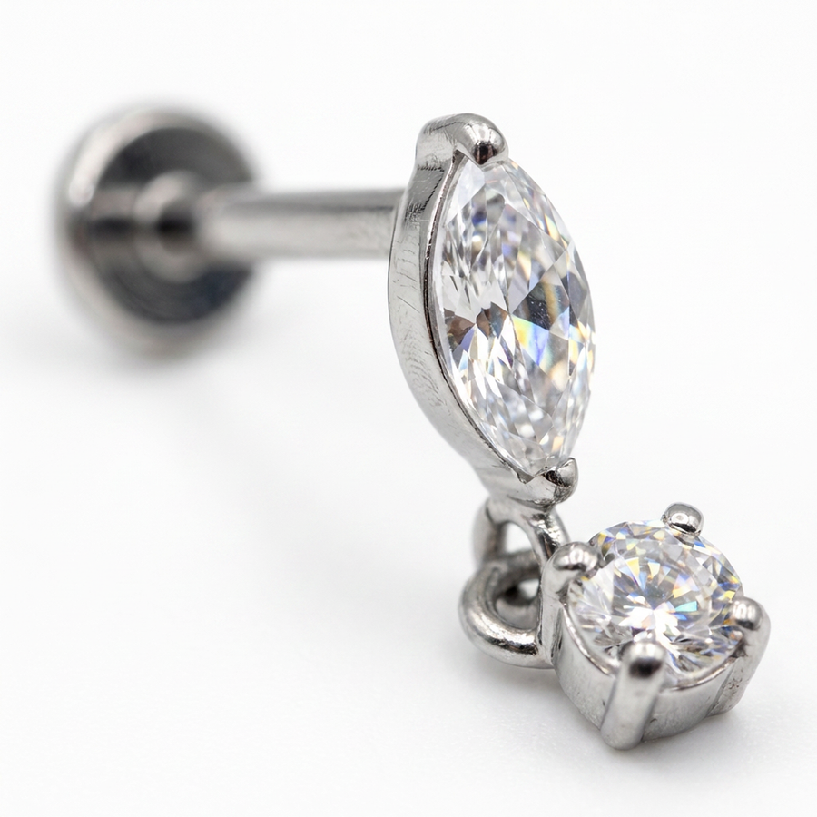 Piercing con goccia e zircone pendente in Titanio G23 - Piercing per lobo, helix, forward helix, flat