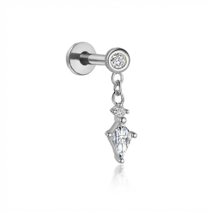 Piercing con zirconi pendenti in Titanio G23- Piercing per Lobo, helix, forward helix, flat