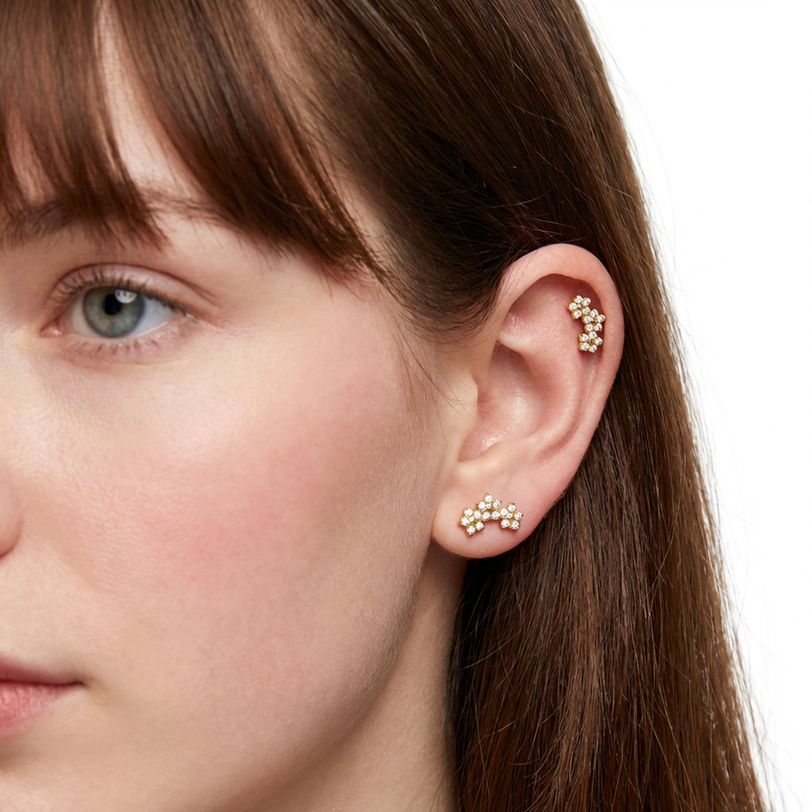Piercing con fiori di zirconi in Titanio G23- Piercing per Lobo, helix, forward helix, conch, flat, tragus