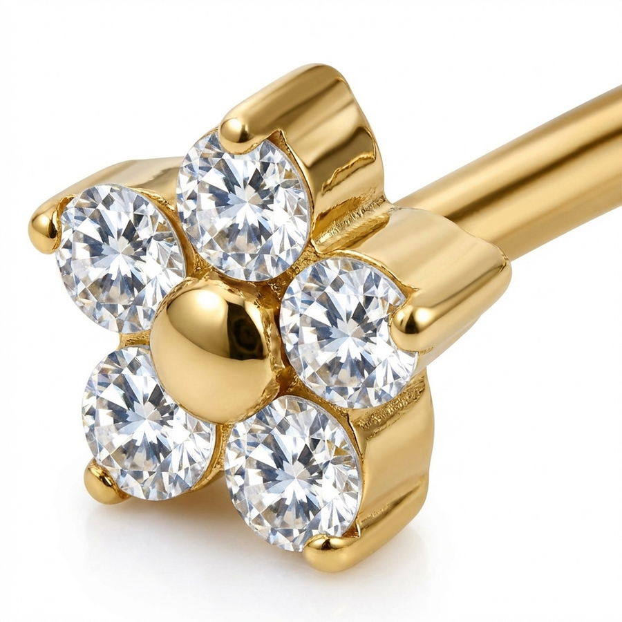 Piercing con fiorellino di zirconi in Titanio G23- Piercing per naso