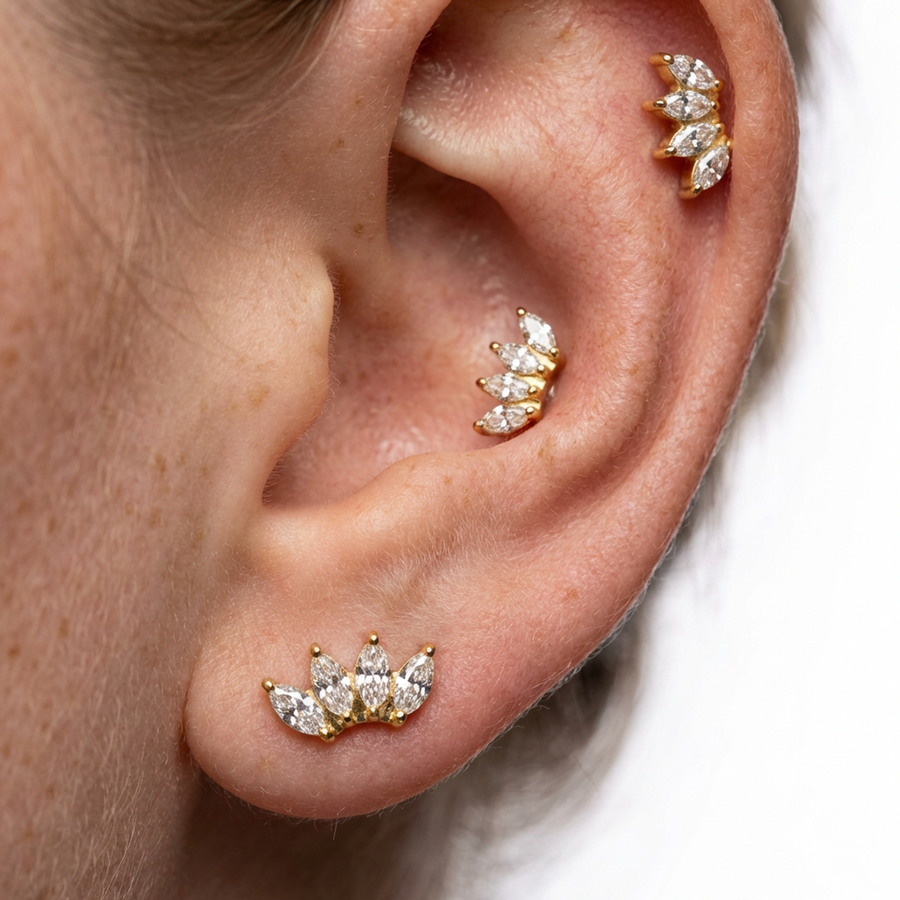 Piercing con quattro zirconi in Titanio G23- Piercing per Lobo, helix, forward helix, conch, flat, tragus
