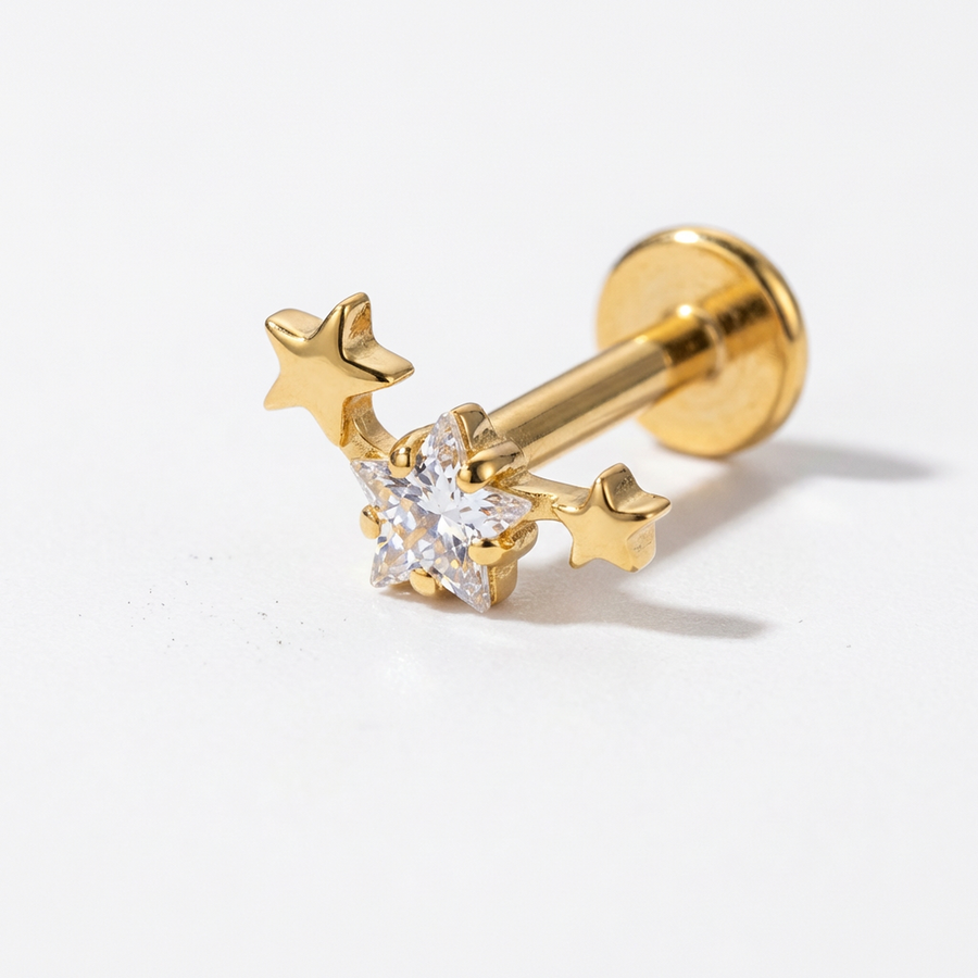 Piercing con stelline in Titanio G23- Piercing per Lobo, helix, forward helix, conch, flat, tragus