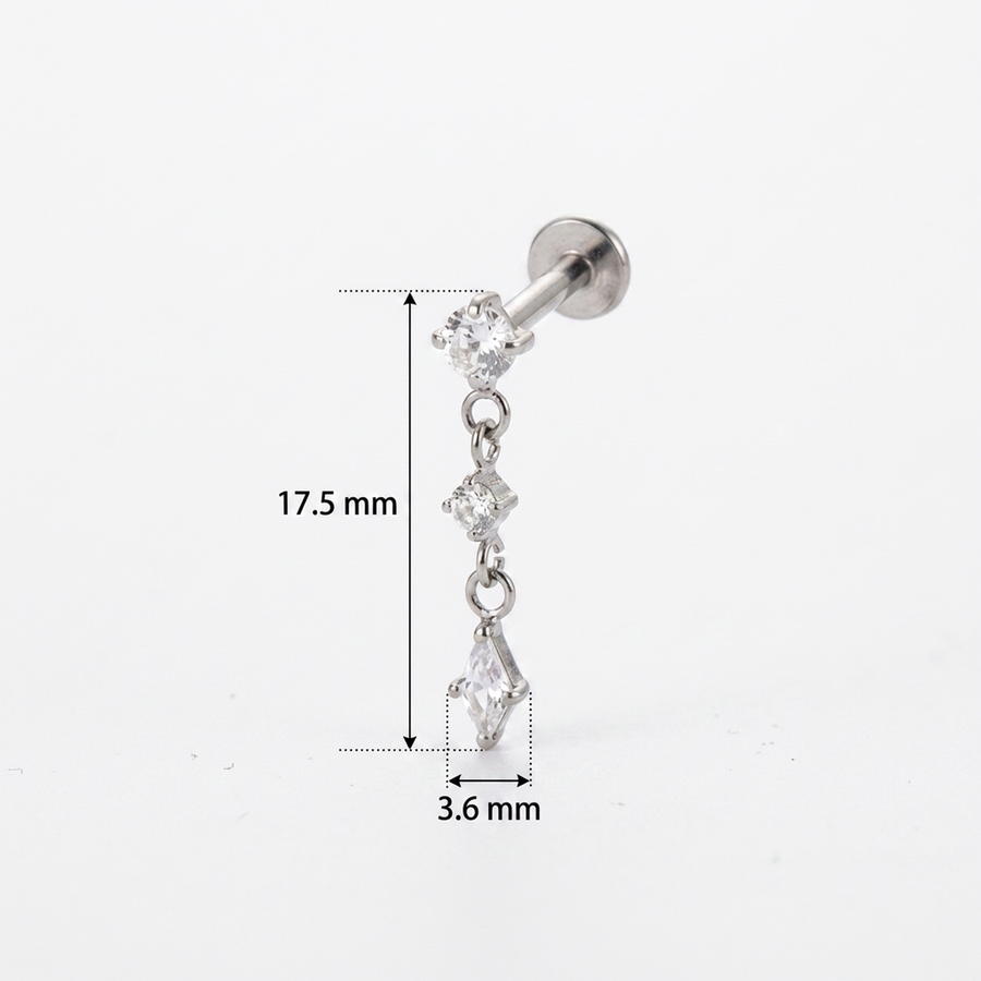 Piercing con tre zirconi pendenti in Titanio - Piercing per orecchio