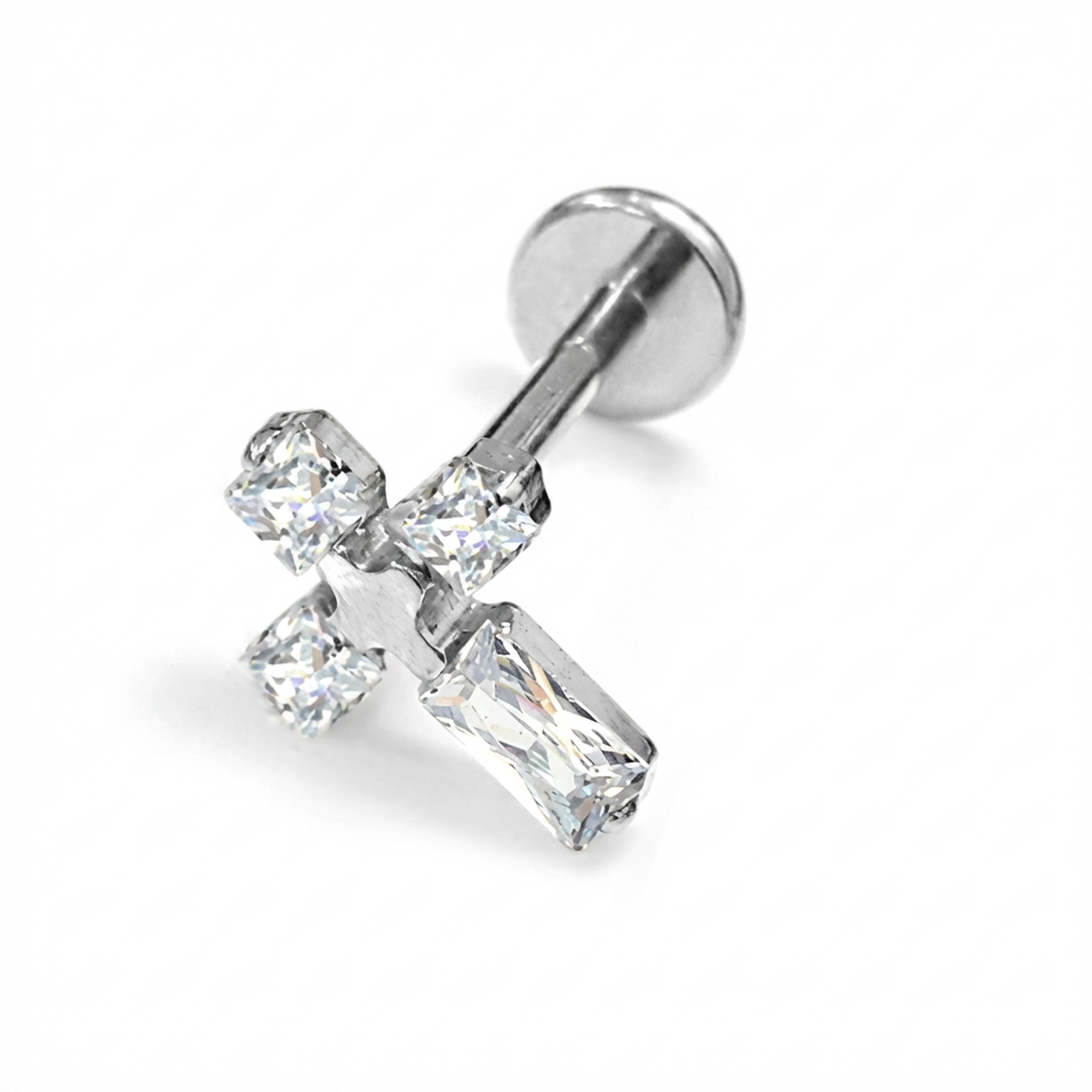 Piercing con croce di zirconi in Titanio G23- Piercing per Lobo, helix, forward helix, conch, flat, tragus