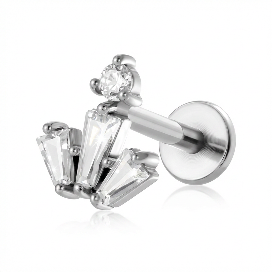 Barretta con zirconi in Acciaio Chirurgico 316L - Piercing per orecchio
