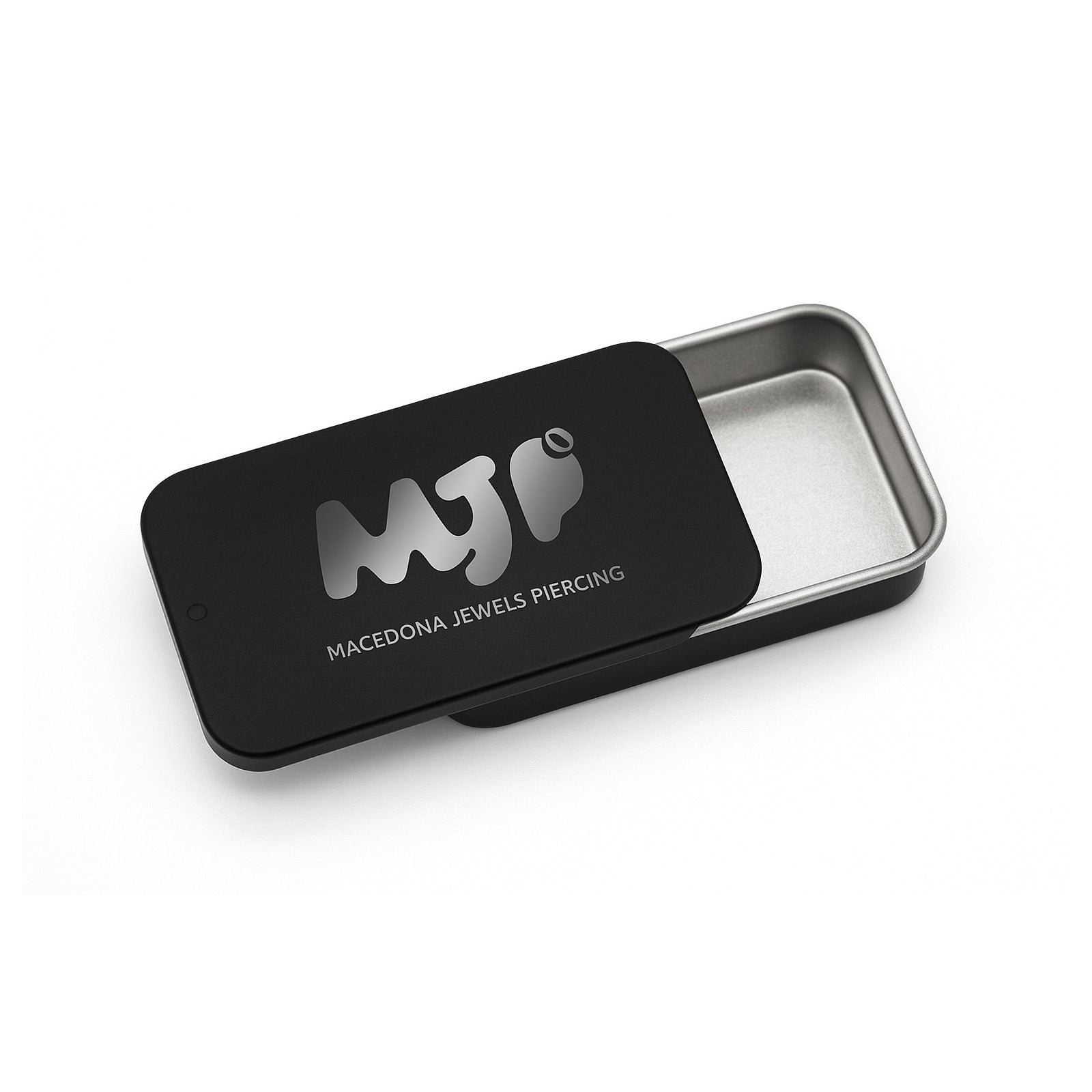 MJP |Scatolina in Metallo Scorrevole nero opaco con logo nero lucido