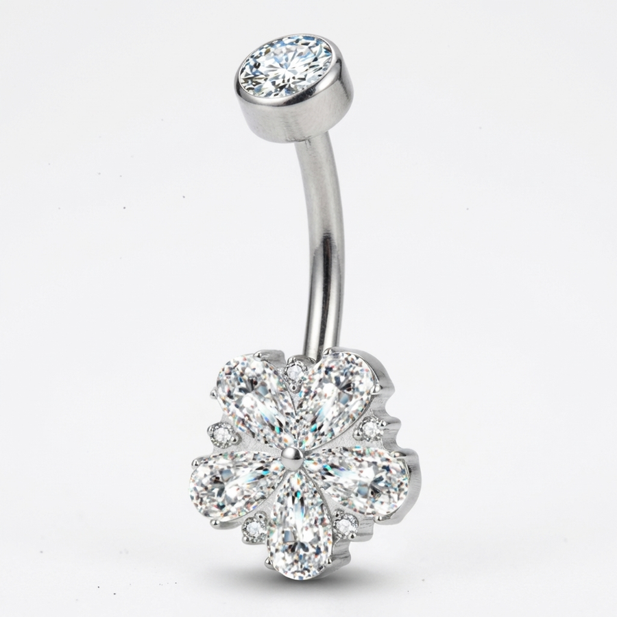 Piercing con fiore di zirconi in Titanio G23 - Piercing per ombelico