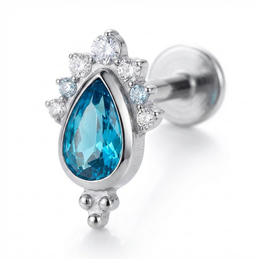 Barretta con zircone azzurro in Titanio - Piercing per orecchio