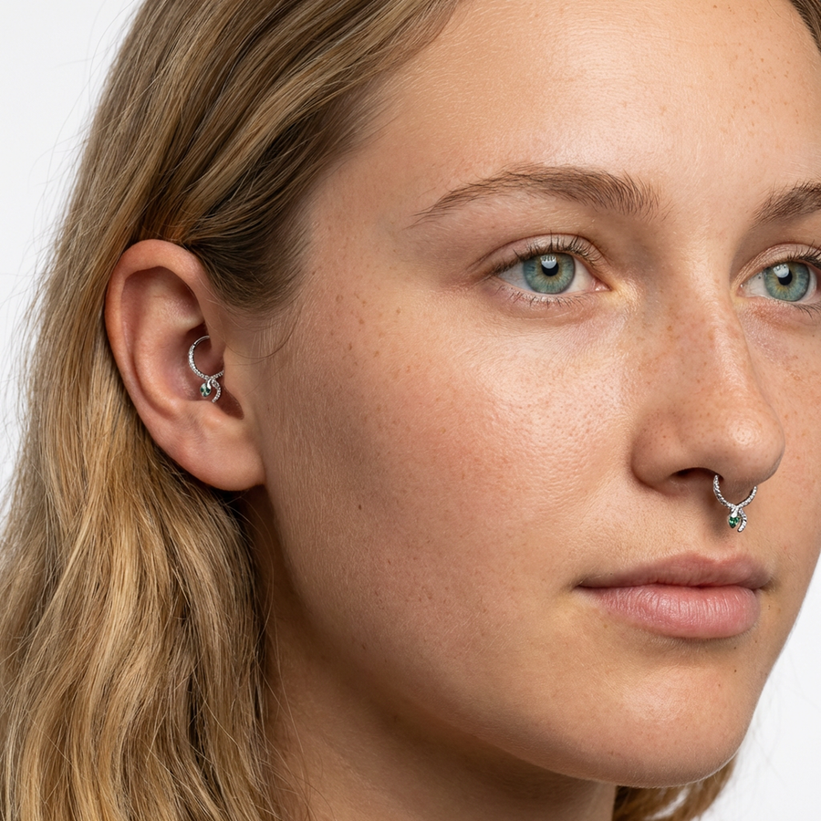 Piercing con zirconi e serpente in Titanio G23 - Piercing per lobo, helix, daith, septum