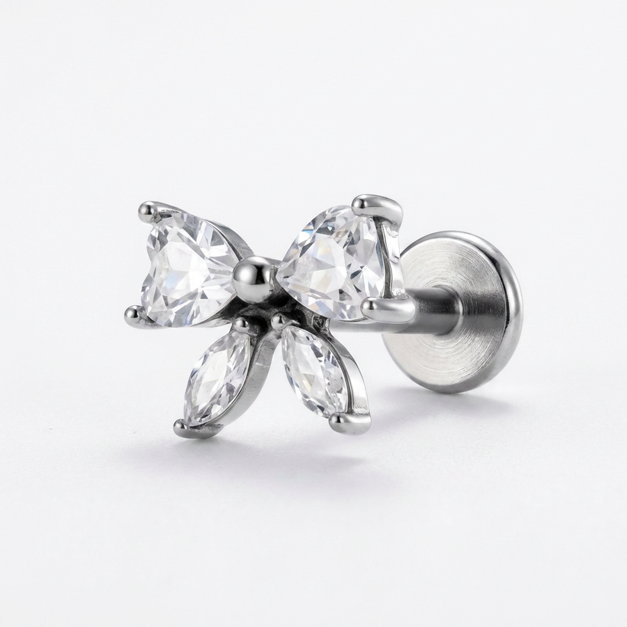 Barretta con fiocco zirconato in Acciaio Chirurgico 316L - Piercing per lobo, helix, forward helix, conch, flat, tragus
