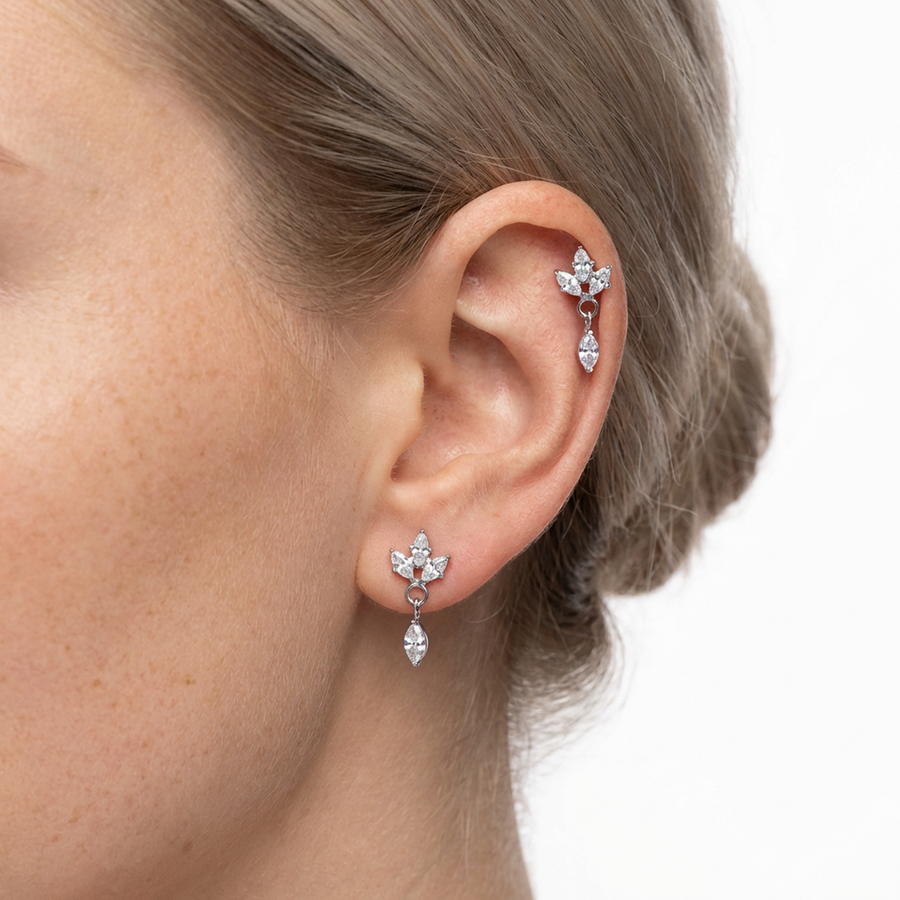 Piercing con zirconi e pendente in Titanio G23- Piercing per Lobo, helix, flat