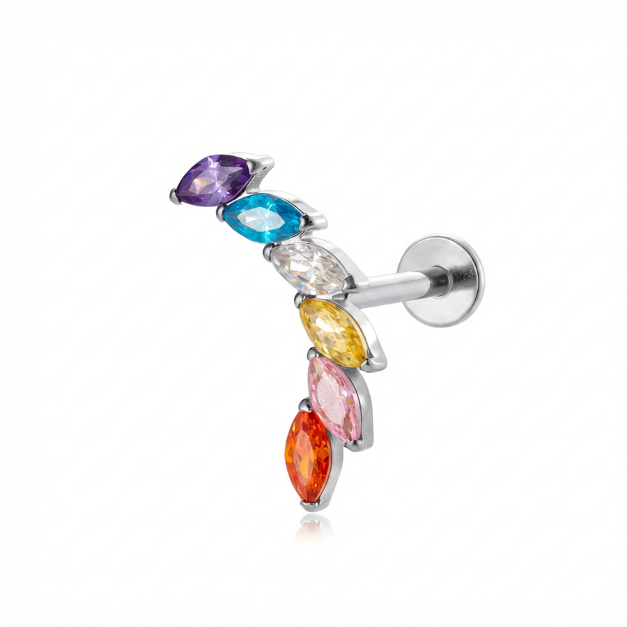 Barretta con sei zirconi colorati in Titanio - Piercing per orecchio