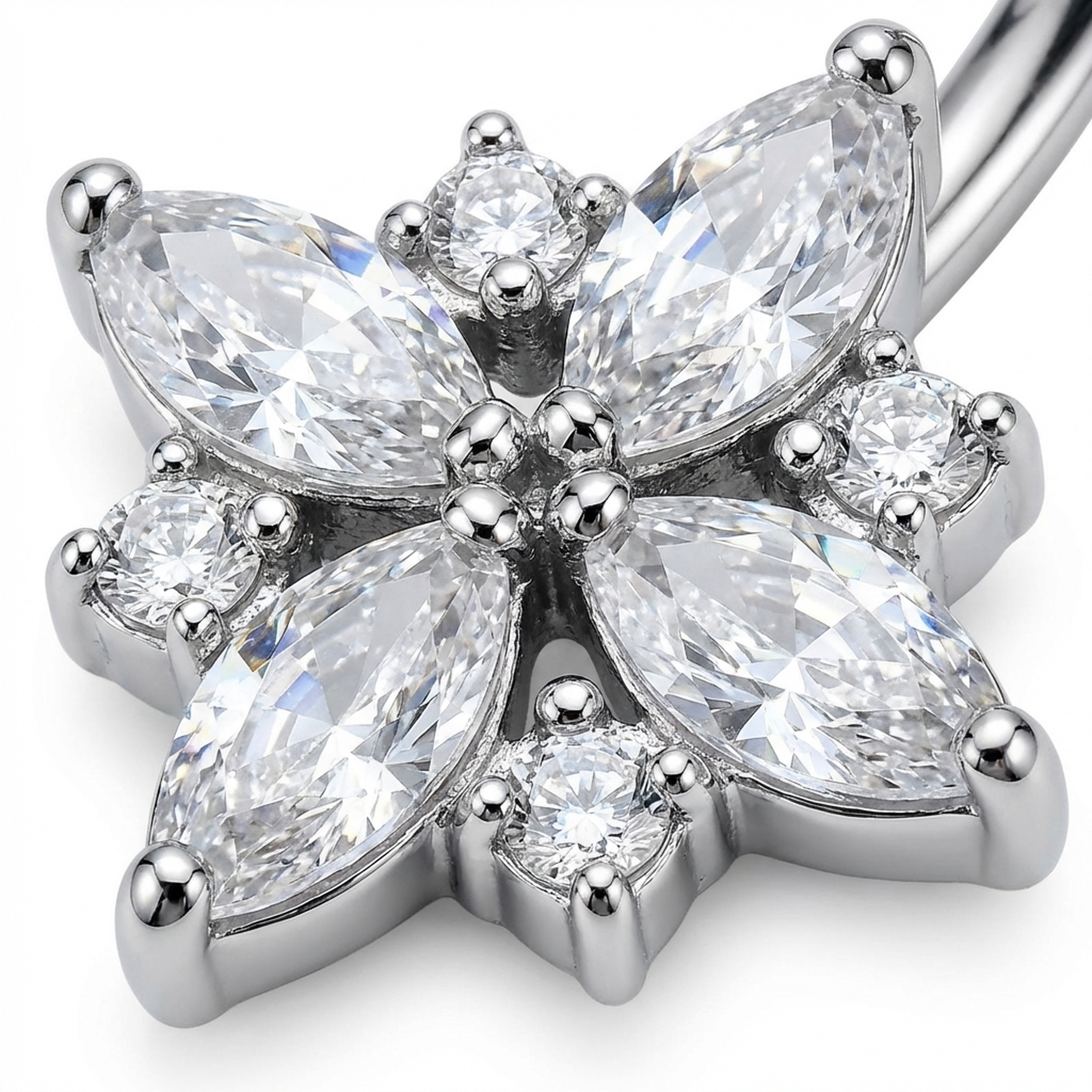 Piercing con fiore di zirconi in Titanio G23 - Piercing per ombelico