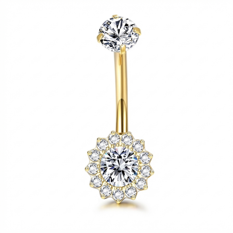 Piercing con fiore di zirconi in Titanio G23 - Piercing per ombelico