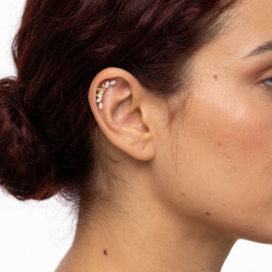 Piercing con foglie in Titanio G23- Piercing per Lobo, helix, conch, flat