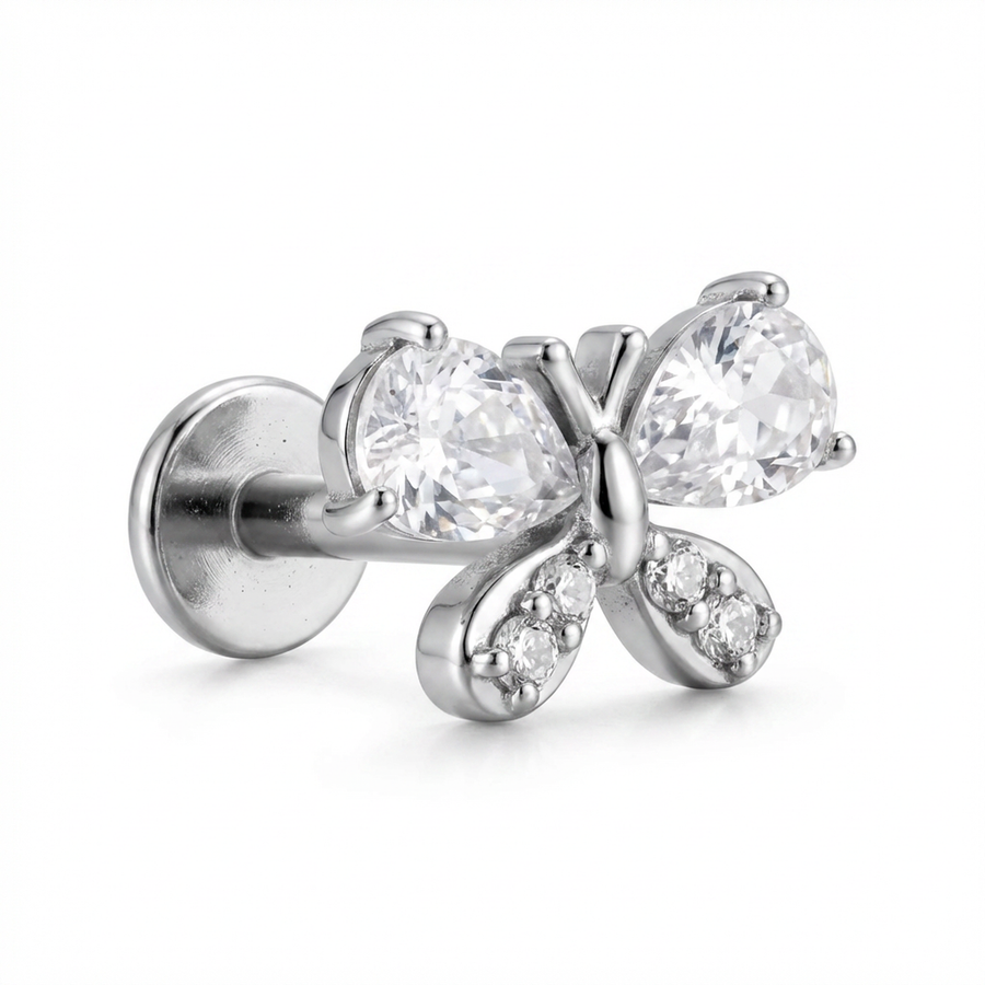 Barretta con farfalla e zirconi in Acciaio Chirurgico 316L - Piercing per orecchio